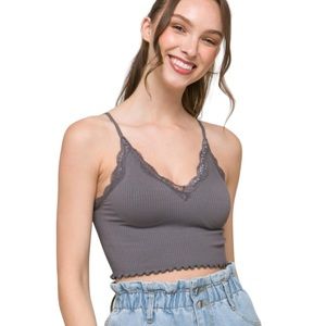 Women’s Grey Ribbed Lace Cami with Adjustable Straps NWOT